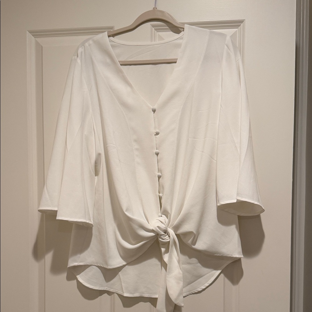 Talbots Cream Button-Down Blouse with Front Tie